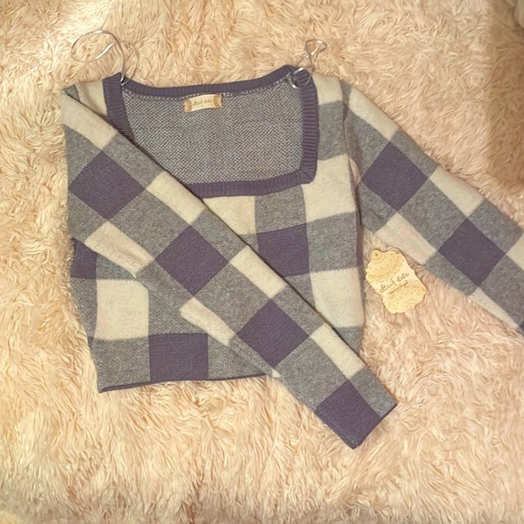 Alter’d State: blue sweater crop top gingham - Picture 1 of 2